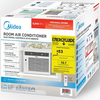 Midea 6,000 BTU 115V Window Air Conditioner with Comfort Sense Remote, White, MAW06R1WWT