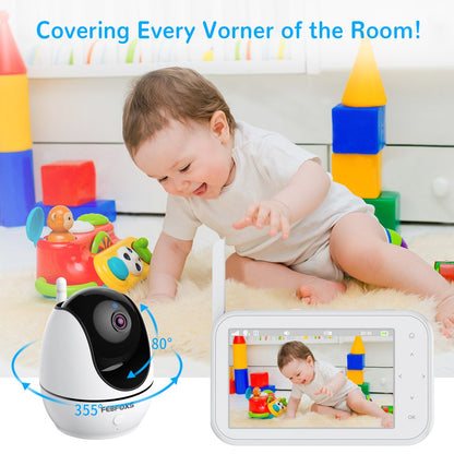 FEBFOXS 1080P Baby Monitor with Camera and Audio, 4.3" LCD Display Video Baby Monitor with Pan & Tilt & Zoom, Two-Way Talk, Auto Night Vision, VOX Mode, Temperature Sensor, No Wifi