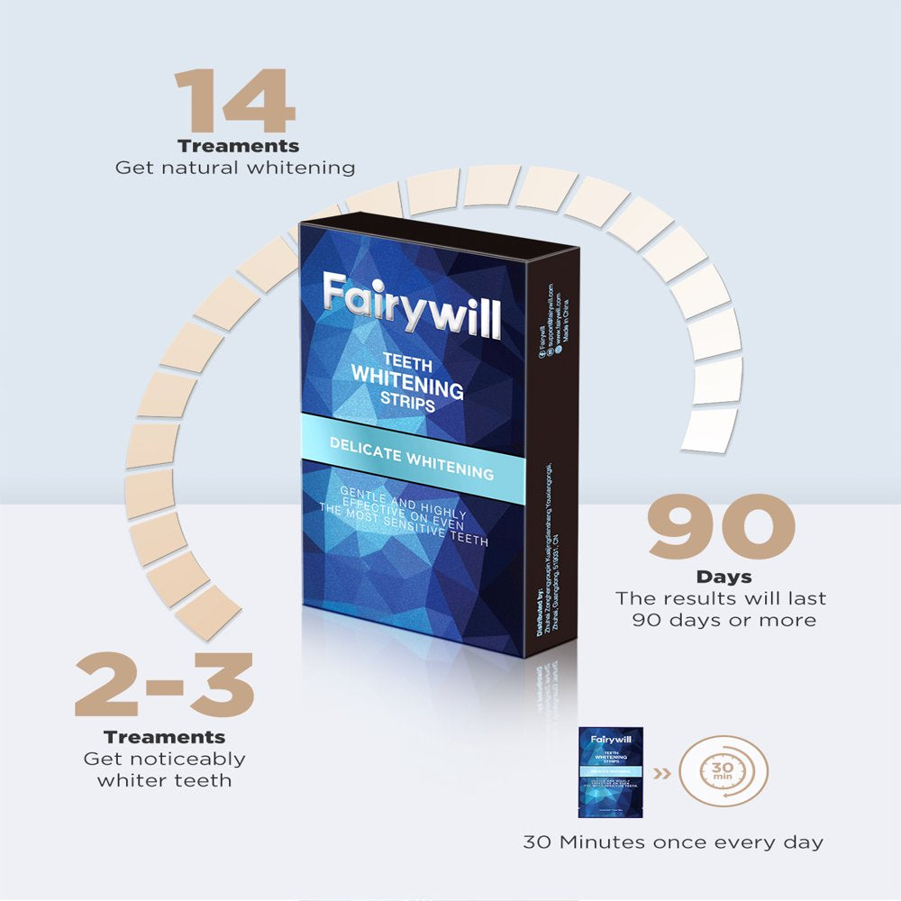 Fairywill Teeth Whitening Strips Non-Sensitive White Strips , Teeth Whitening Kit 28 Strips Remove Smoking Coffee Soda Stain