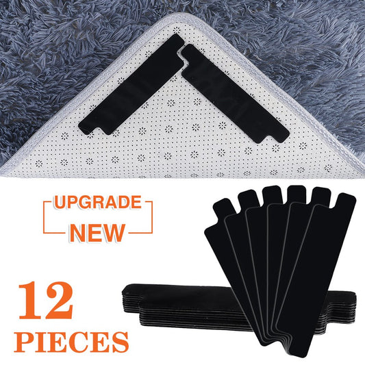 12 Pack anti Slip Rug Gripper,Rug Tape for Hardwood Floors Area Rugs,Double Sided Carpet Tape,Black