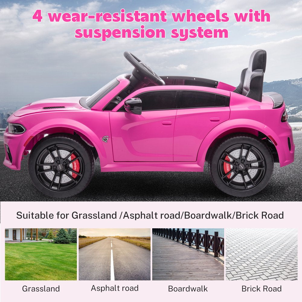 Dodge Electric Ride on Cars for Kids, 12 V Licensed Dodge Charger SRT Powered Ride On Toys Cars with Parent Remote Control, Electric Car for Girls 3-5 w/Music Player/LED Headlights/Safety Belt, Pink