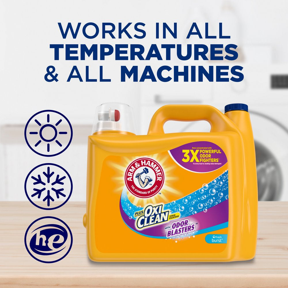 Arm & Hammer Plus OxiClean Odor Blaster Fresh Burst, 128 Loads Liquid Laundry Detergent, 166.5 fl oz