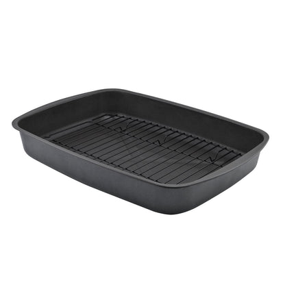  Nonstick Steel Roasting Pan and Rack Set, 2-Piece, 17.5" X 12.75" X 2.7", Gray