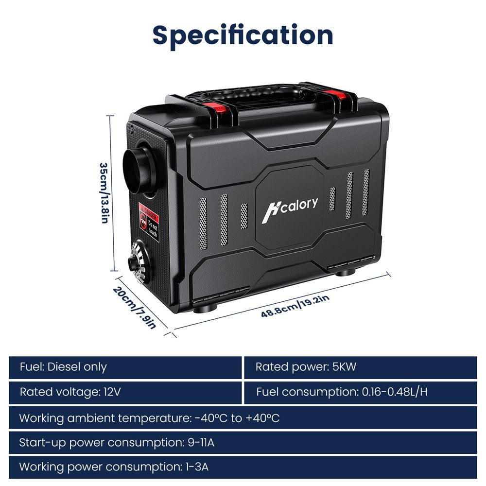 HCALORY Diesel Air Heater, 12V 5KW All-In-One Portable Handheld Toolbox with Bluetooth APP Control and LCD Monitor for Car Trucks Boat Bus RV Trailer Motor-Homes and Camper, Black