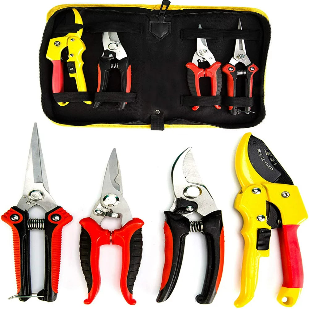 4 Packs Pruner Shears Garden Cutter Clippers, Stainless Steel Sharp Pruner Secateurs, Professional Bypass Pruning Hand Tools Scissors Kit with Storage Bag