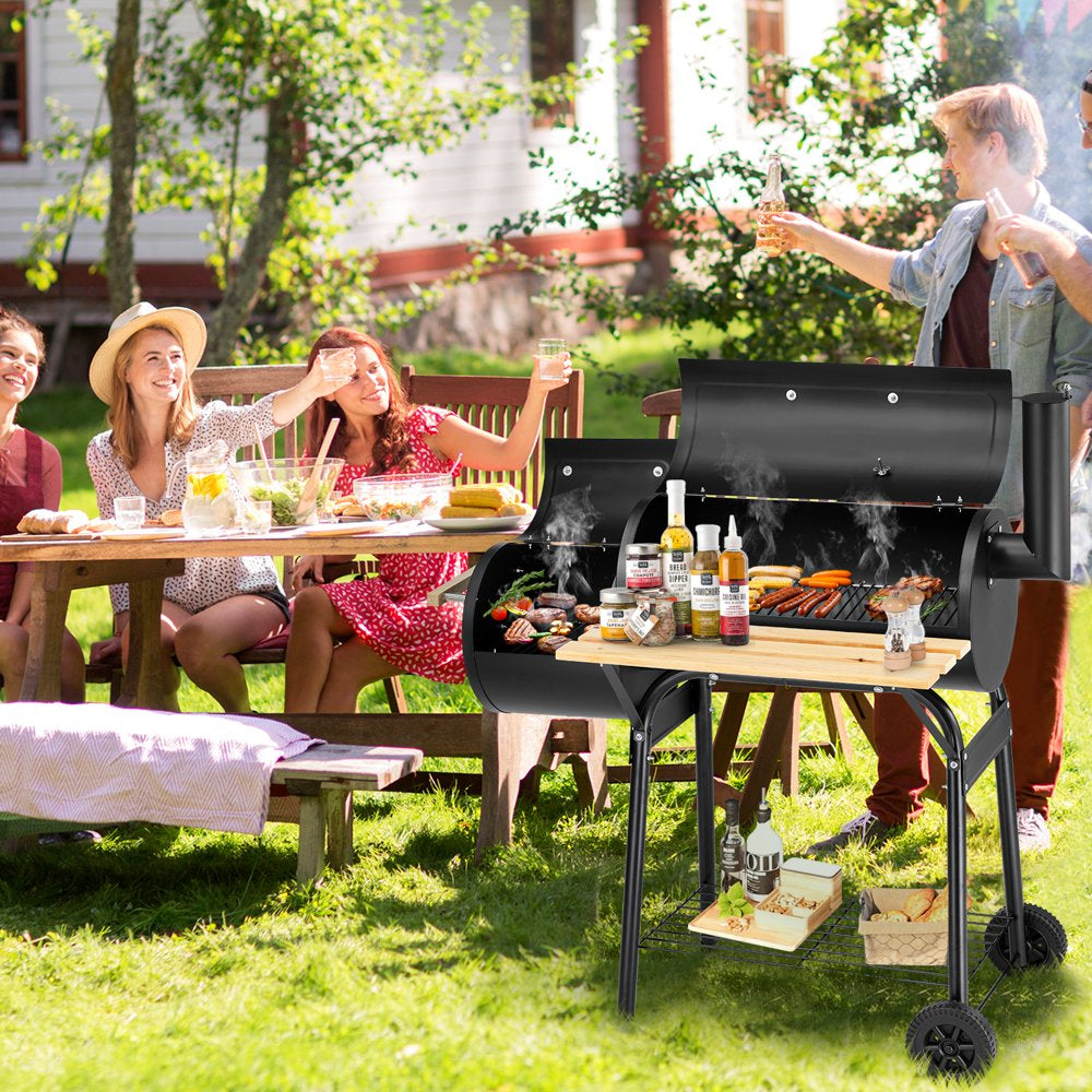 BBQ Charcoal Grill, 45.28-Inch Length Portable Barbecue Grill, Offset Smoker Barbecue Oven with Wheels & Thermometer for Outdoor Picnic Camping Patio Backyard, B026