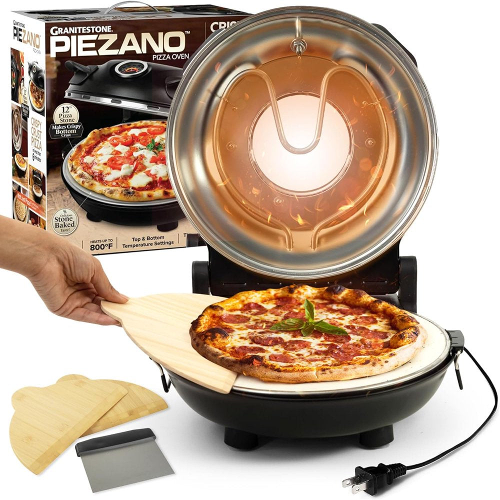 Piezano Pizza Maker 12 inch Pizza Machine Improved Cool-touch Handle Pizza Oven Electric Countertop Oven 12" Indoor Grill/Griddle