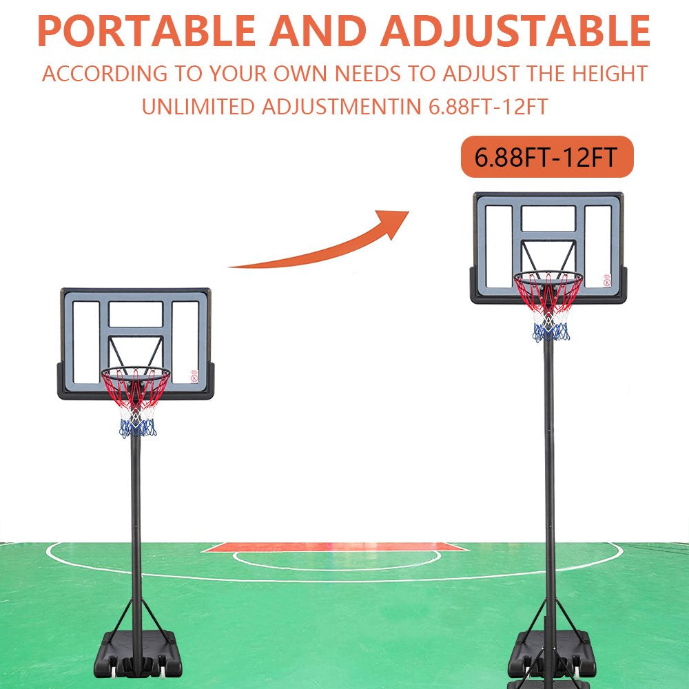 44 Inch Outdoor Basketball Hoop Stand for Adults, SEGMART 4.9FT-10FT Height Adjustable Portable