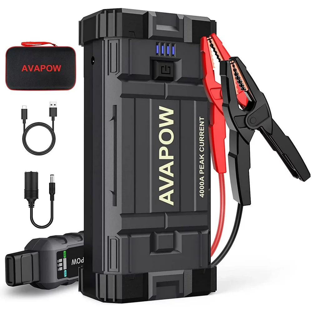 AVAPOW Car Jump Starter, 4000A Peak 27800mAh Battery Jump Starter (for All Gas or Up to 10L Diesel), Battery Booster Power Pack, 12V Auto Jump Box with LED Light, USB Quick Charge 3.0