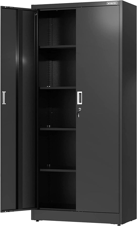 WORKPRO Storage Cabinet, Metal Garage Cabinets with Doors and Shelves, Tall Locking Steel Cabinet for Tools, Office, Home, Shops, Black, 71" H x 31-1/2" W x 15-3/4" D, 900 lbs Load Capacity (Total)