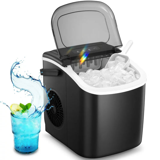 AGLUCKY Portable Ice Maker Countertop, 9Pcs/8Mins, 26Lbs/24H, Self-Cleaning Ice Machine with Handle for Kitchen/Office/Bar/Party(Black)