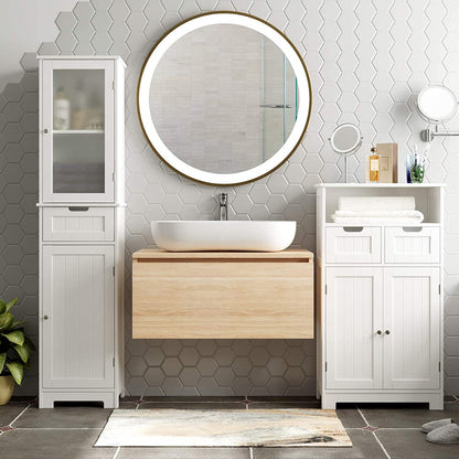 Homfa Bathroom Storage Cabinet, White Linen Cabinet, Narrow Tall Cabinet Storage Tower with Door and Drawer