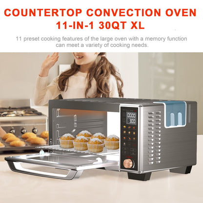 WHALL Air Fryer Toaster Oven - 30QT Convection Oven, 11-in-1 Steam Oven, Touchscreen, 4 Accessories