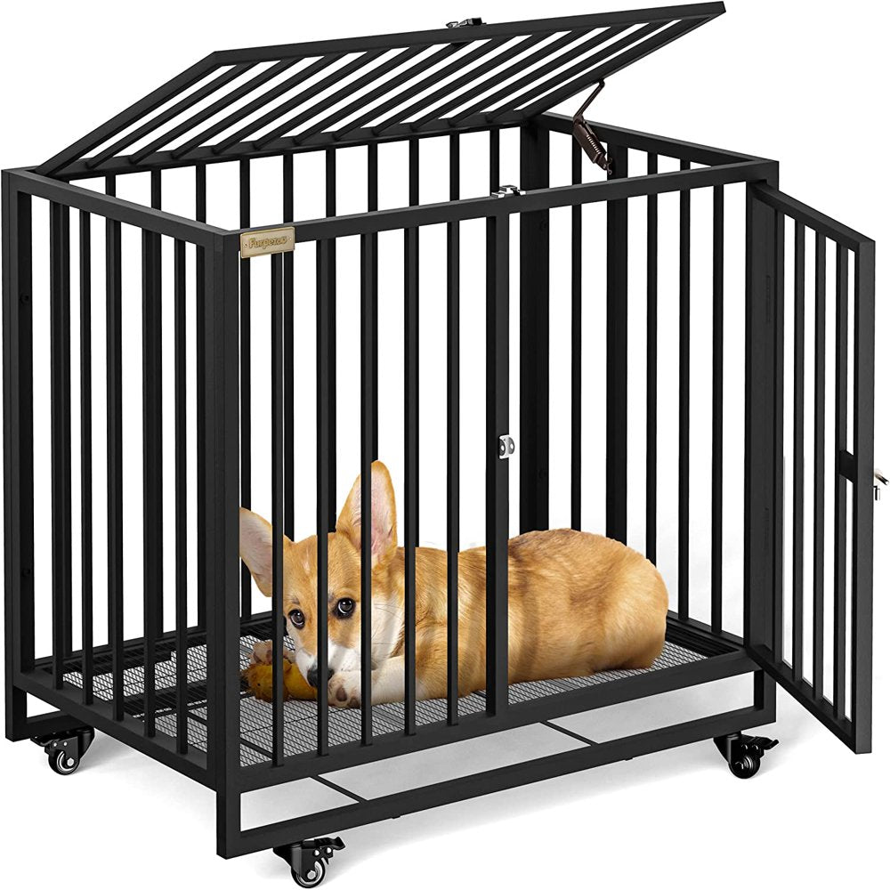 Furpezoo Dog Crate, Heavy Duty Strong Steel Dog Cage, Medium Dog Kennel with 4 Wheels