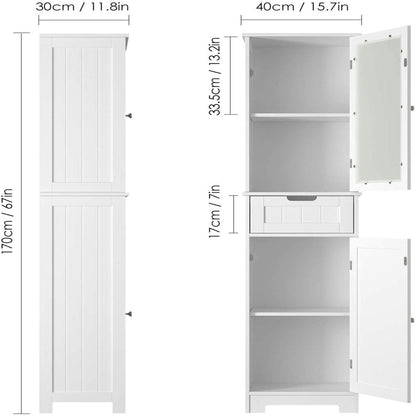 Homfa Bathroom Storage Cabinet, White Linen Cabinet, Narrow Tall Cabinet Storage Tower with Door and Drawer