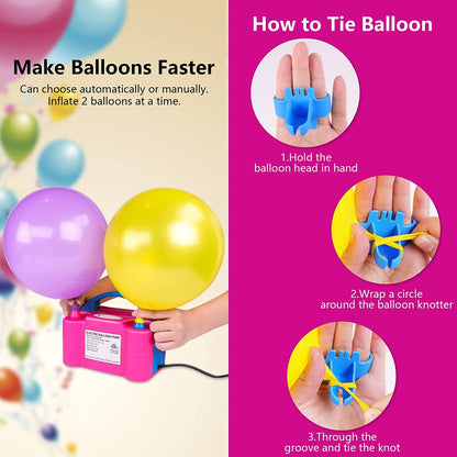 Electric Balloon Pump, Only 3 Seconds Quick Fill Air, Portable Dual Nozzle Rose Red 110V 600W Blower Air Balloon Pump & Inflator for Party Birthday Wedding Decoration