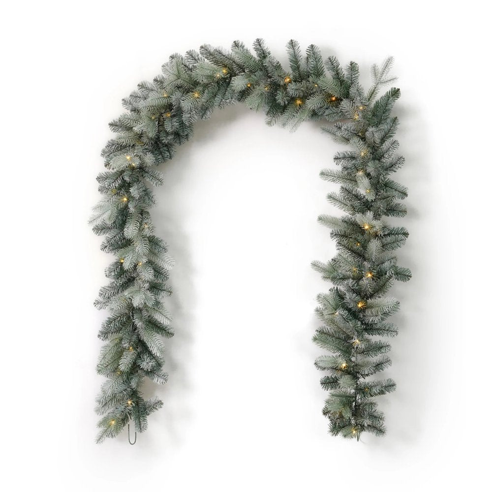 Blue Spruce 9ft Christmas Garland Prelit with 50 Warm White LED Lights and Battery Operated - by Seasonal LLC