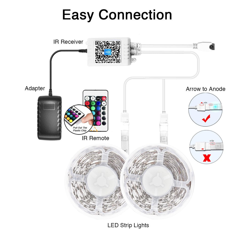 DAYBETTER 50ft Bluetooth LED Strip Lights,Music Sync 5050 LED Light Strip RGB with Remote Control,Timer Schedule,Color Changing Led Lights for Bedroom(APP+Remote +Mic)