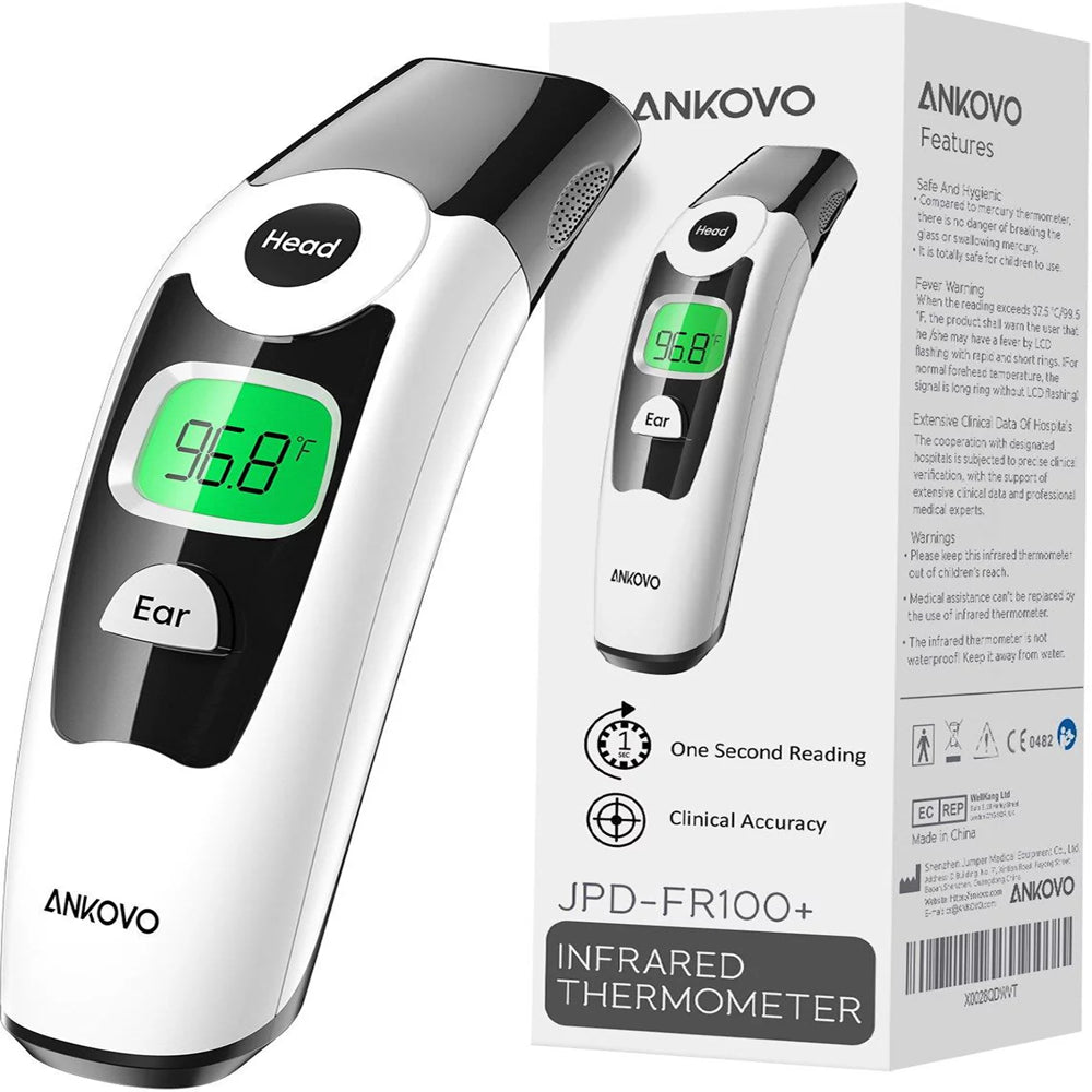 ANKOVO Dual Mode Infrared Thermometer for Baby & Kid, 1s Reading, 2 Colors Backlight, 20 Memories Recall