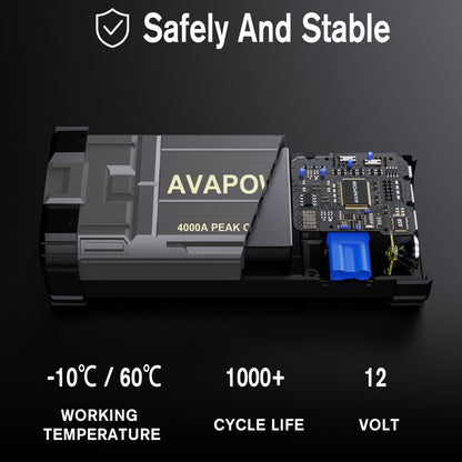 AVAPOW Car Jump Starter, 4000A Peak 27800mAh Battery Jump Starter (for All Gas or Up to 10L Diesel), Battery Booster Power Pack, 12V Auto Jump Box with LED Light, USB Quick Charge 3.0