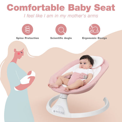 Baby Swing for Infants, Yadala Bluetooth Rocker, Newborn Electric Auto Swing with 5 Gears & Time Set & Music, Pink