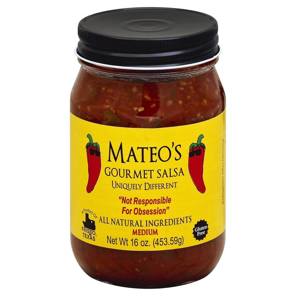 Mateo's Gourmet All Natural Salsa, Medium Heat, 16 Ounce Glass Jar