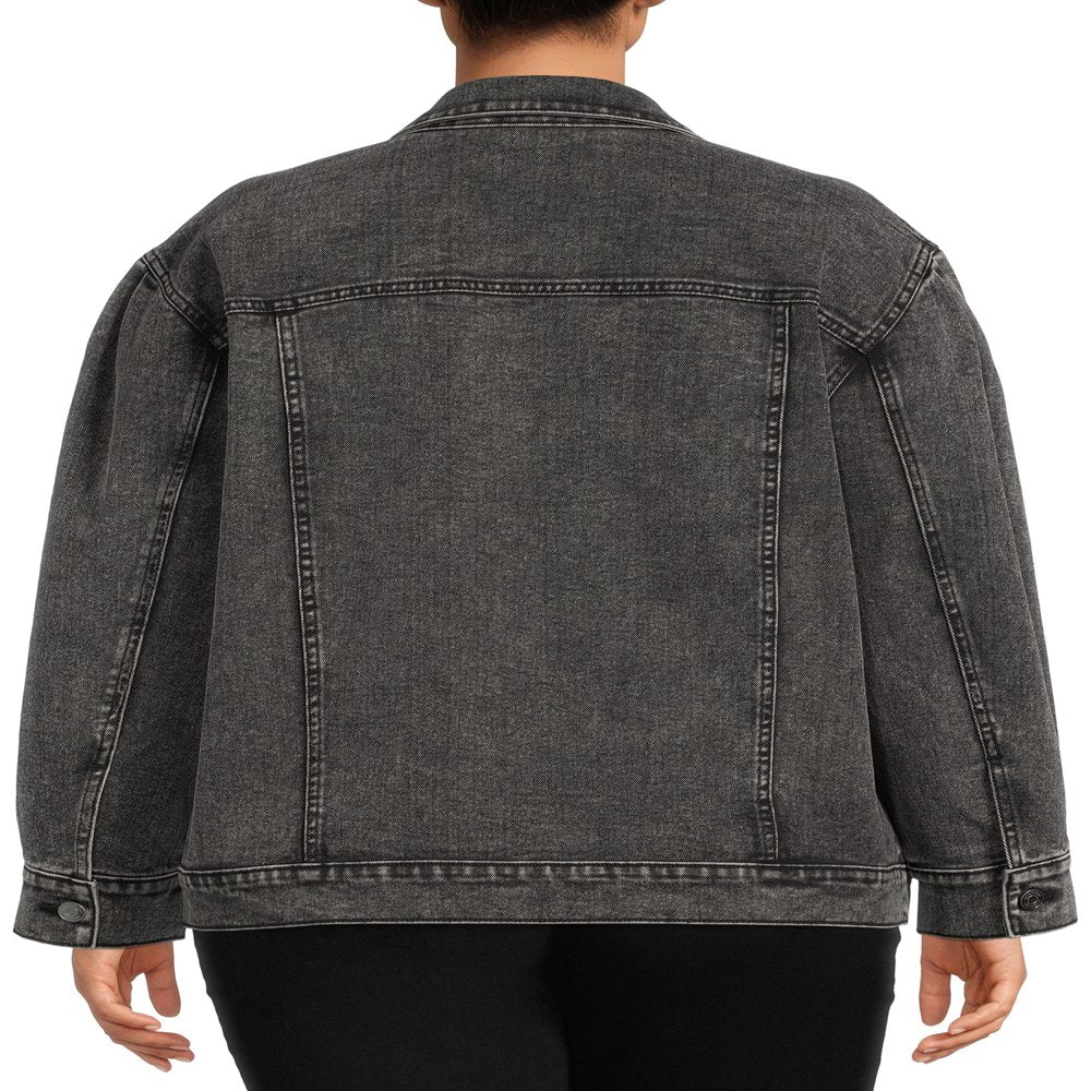  Women's Plus Size Trucker Jacket with Volume Sleeves