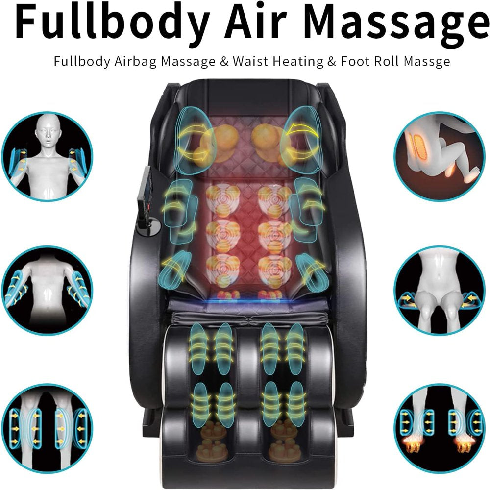 Relax Rejuvenate Zero Gravity Massage Chair Full Body Recliner Air Pressure, Bluetooth, Heat, and Foot massage Black