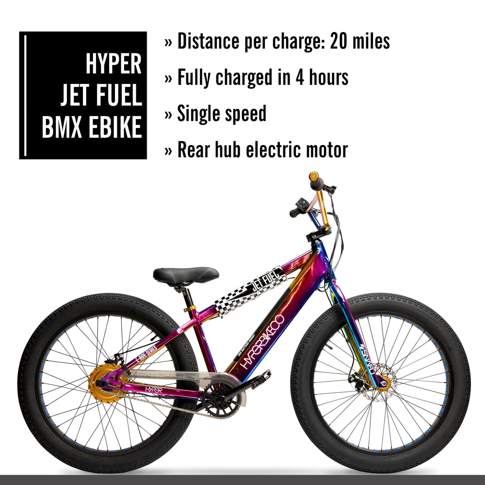 Hyper Bicycles Jet Fuel 26" 36V Electric BMX Fat Tire E-Bike for Adults, Pedal-Assist, 250W Motor