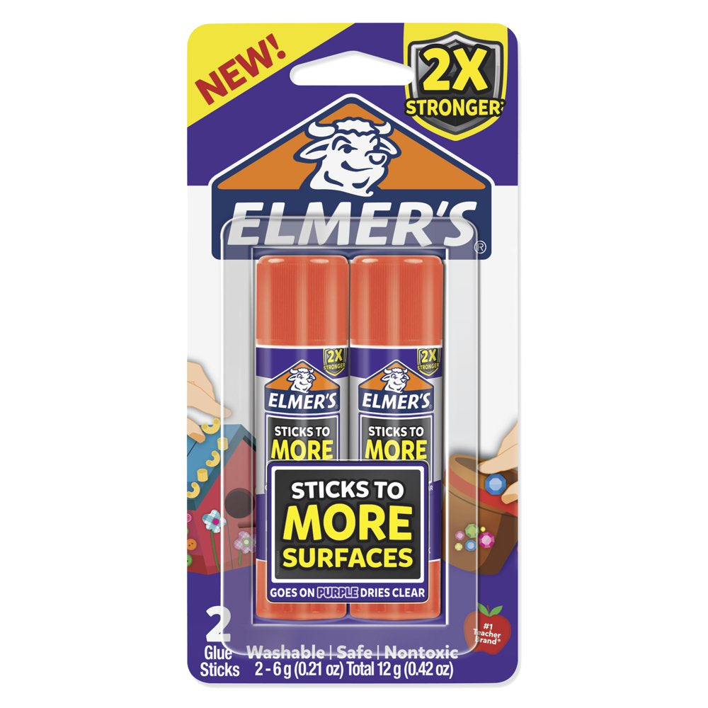 Elmer’S Extra Strength Washable School Glue Sticks, Disappearing Purple, 6 Gram, 2 Count