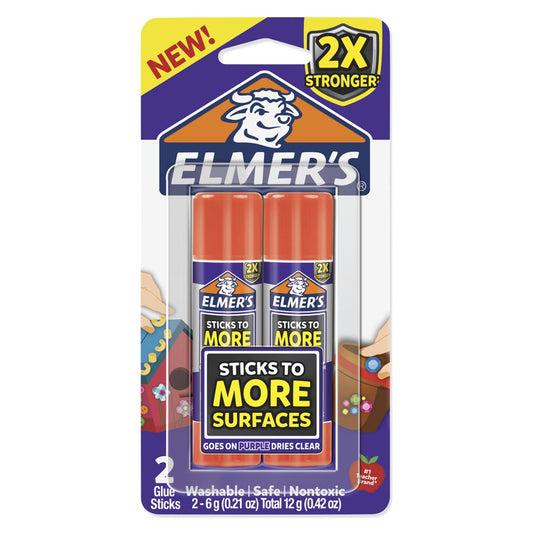 Elmer’S Extra Strength Washable School Glue Sticks, Disappearing Purple, 6 Gram, 2 Count