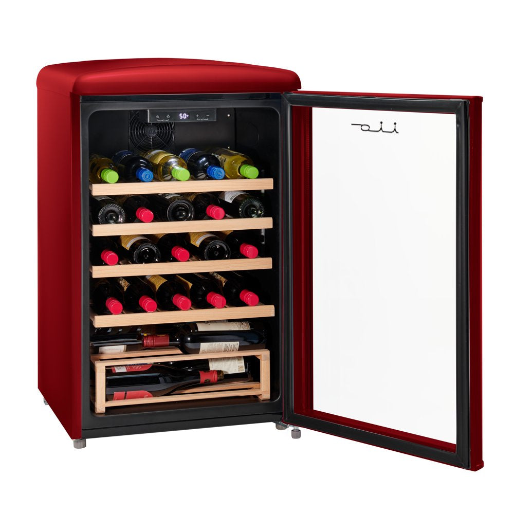 30 Bottle Freestanding Retro Wine Cooler in Wine Red