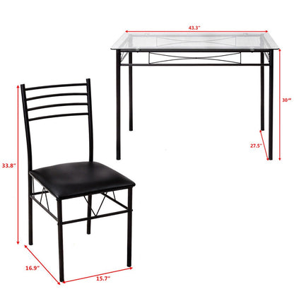 Gymax 5 Piece Dining Set Glass Top Table & 4 Upholstered Chairs Kitchen Room Furniture