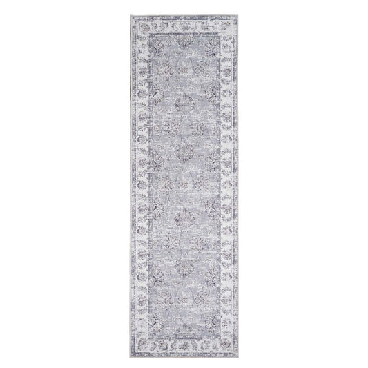 RUGKING Foldable Runner Rug 2'x6' Vintage Area Rug Non-Slip Rug Gray Floral Print Indoor Rug for Kitchen Bathroom Etryway Bedroom Living Room