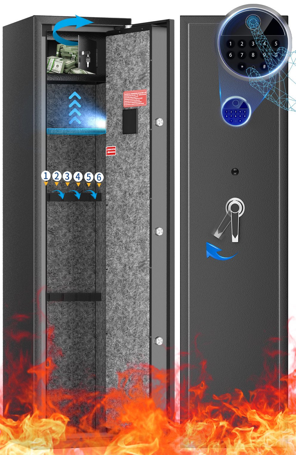  Biometric Gun Safe, Quick Access 5-Gun Large Metal Gun Security Cabinet with Built-in Lock Box,Removable Storage Shelf and LED Light for Gun