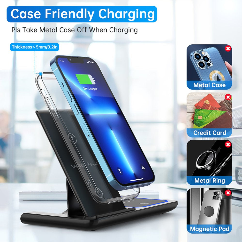 3 in 1 Wireless Charger, 18W Fast Charger Pad Stand Charging Station Dock for Iwatch Series SE 6/5/4/3 Airpods for Iphone 14/13/12 /11/Pro Max/12 Mini /XR Max 8 plus (With QC3.0 Adapter)