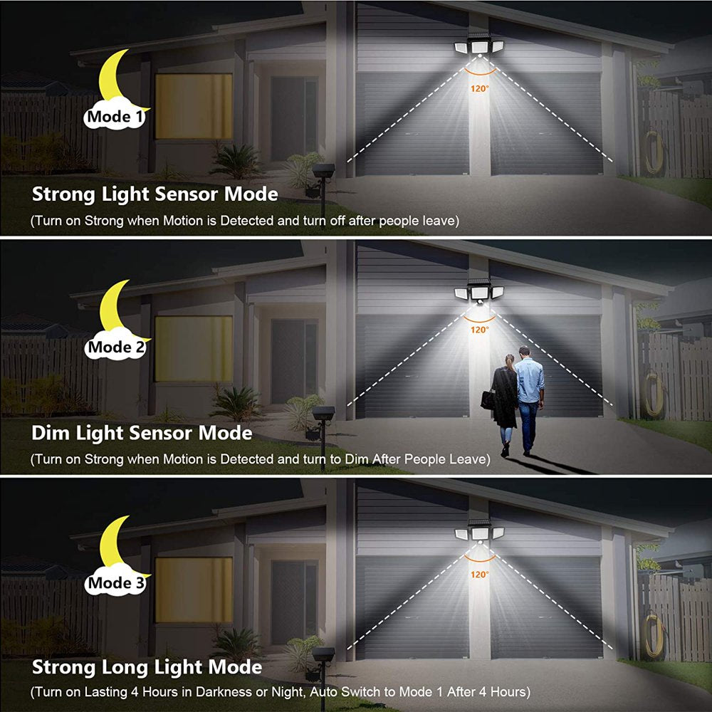 Solar Lights Outdoor - Waterproof Motion Sensor Security Lights with Wireless Remote Control - 2500LM 3Heads 210LED Flood Lights for Patio Garage Yard Entryways