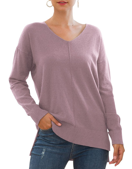 Uvplove V Neck Sweaters for Women Fall Lightweight Knit Pullover Sweater Blouse