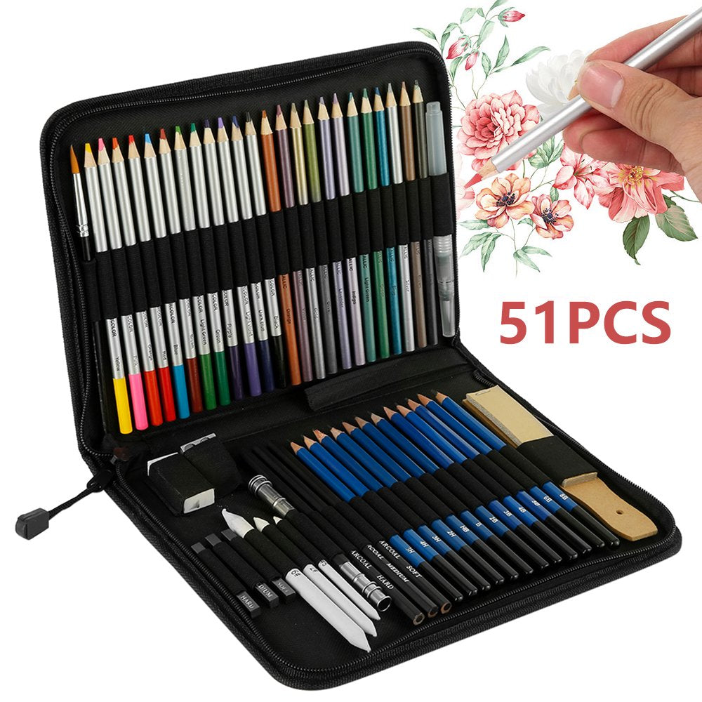 51 Pcs Drawing Set Sketching Kit, Pro Art Supplies Wood Pencil Sketching Pencils Art Sketch Painting Supplies for Artists Beginners Adults