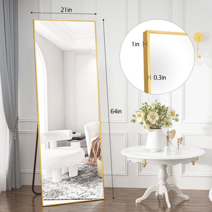 64"X21" Full Length Mirror Rectangle Body Dressing Floor Standing Mirrors, Gold