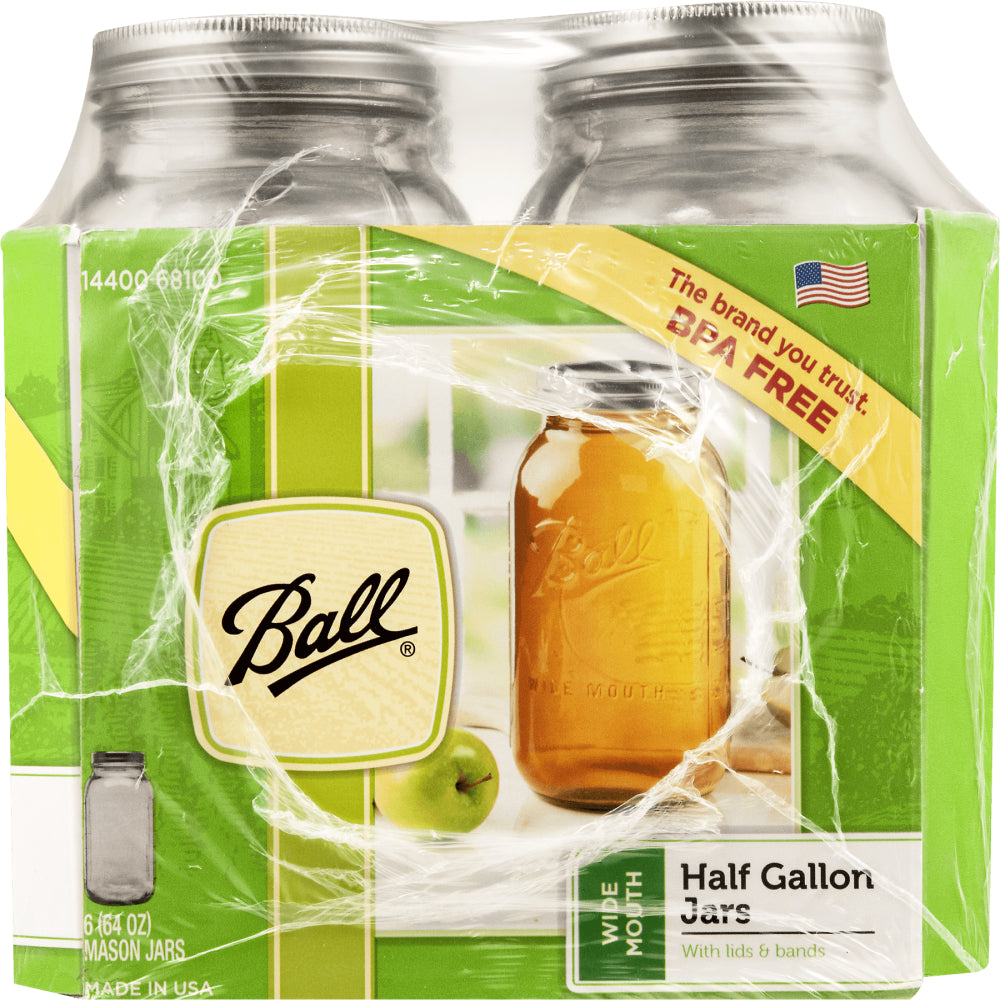 Ball Wide Mouth 64oz Half Gallon Mason Jars with Lids & Bands, 6 Count