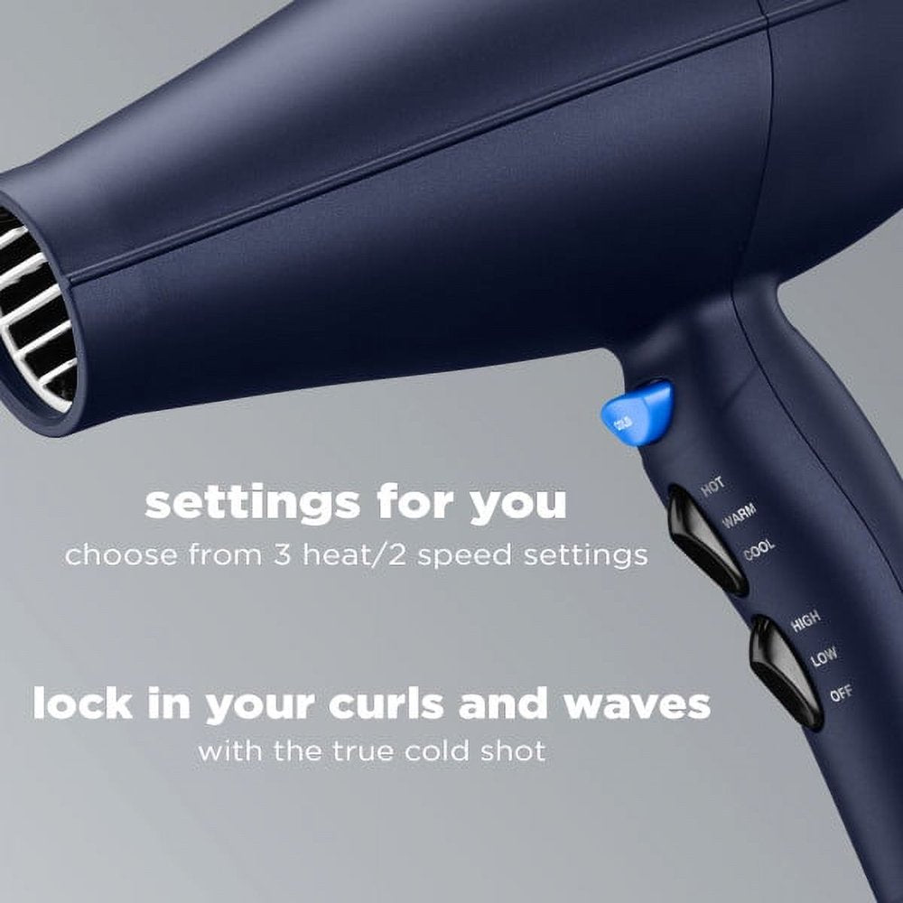 InfinitiPro by Conair 1875 Watt Texture Styling Hair Dryer for Natural Curls and Waves, Dark Blue, 1 Count 600R