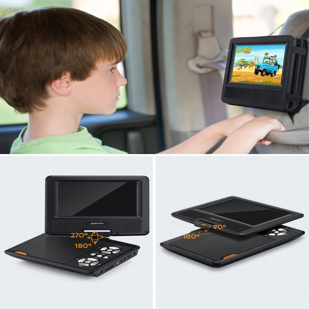 7.5'' Portable DVD Player with Swivel Screen for Car Support USB & SD Cards 4-6 Hours Internal Battery, Gift for Kids