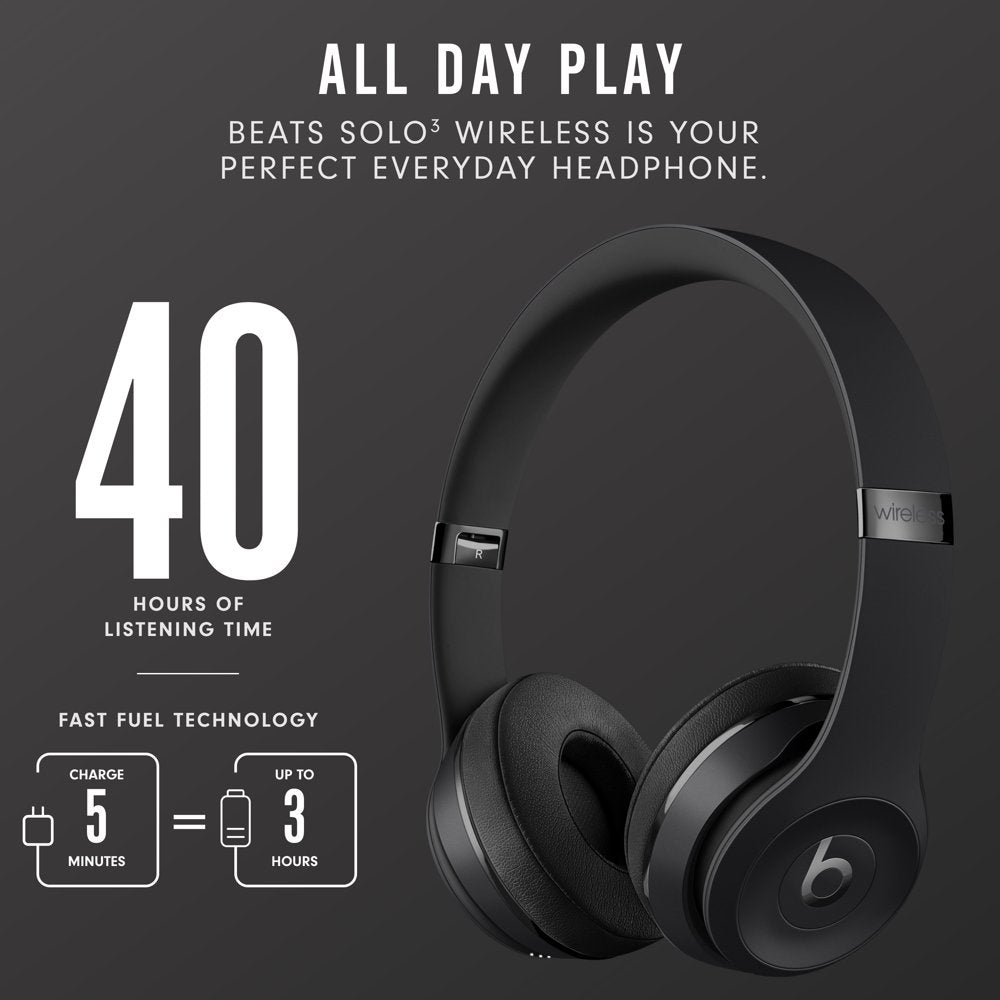 Beats Solo3 Wireless On-Ear Headphones with Apple W1 Headphone Chip - Black