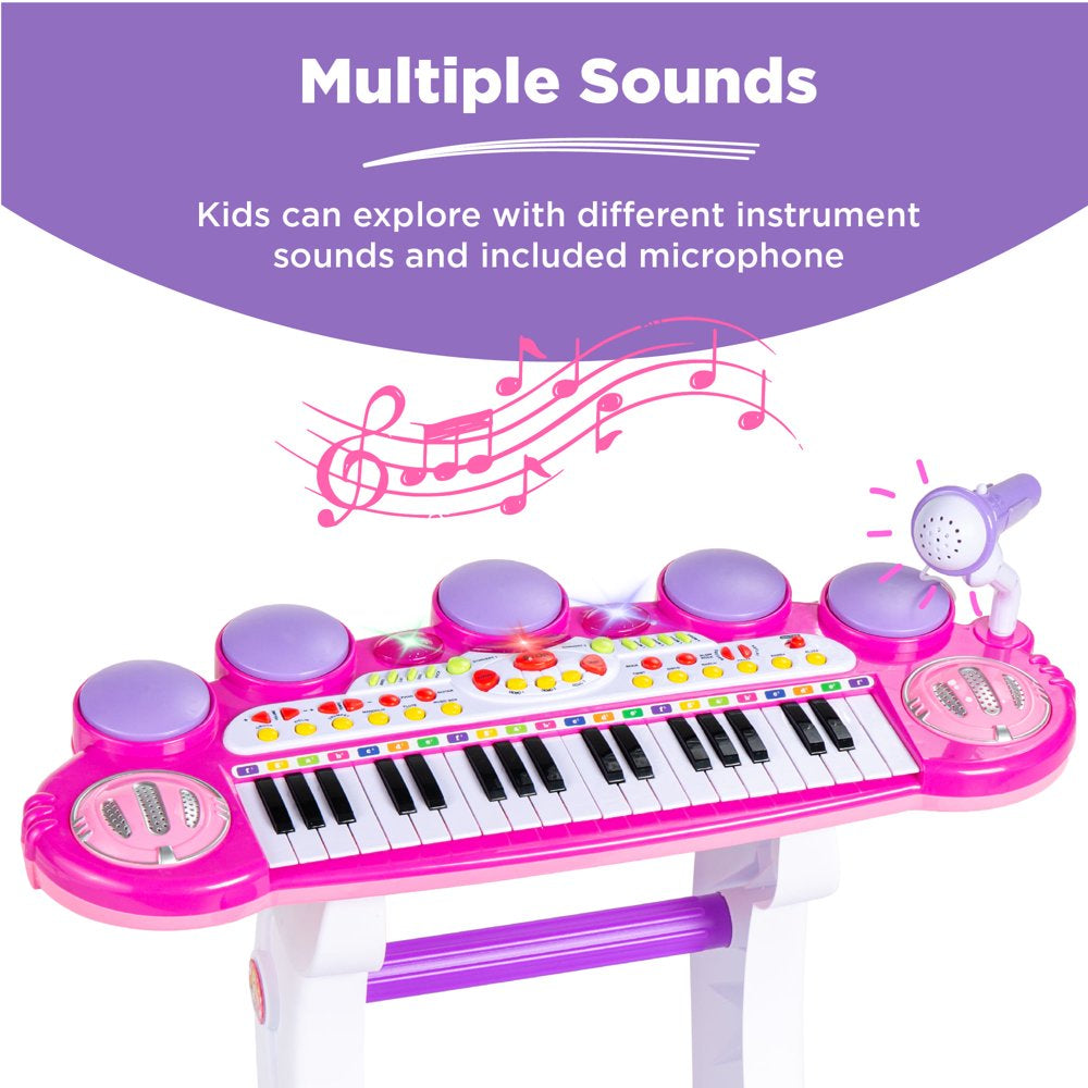 Best Choice Products 37-Key Kids Electronic Piano Keyboard w/ Multiple Sounds, Lights Microphone, Stool - Pink