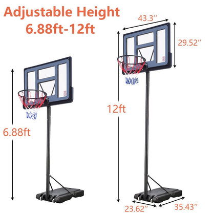 44 Inch Outdoor Basketball Hoop Stand for Adults, SEGMART 4.9FT-10FT Height Adjustable Portable