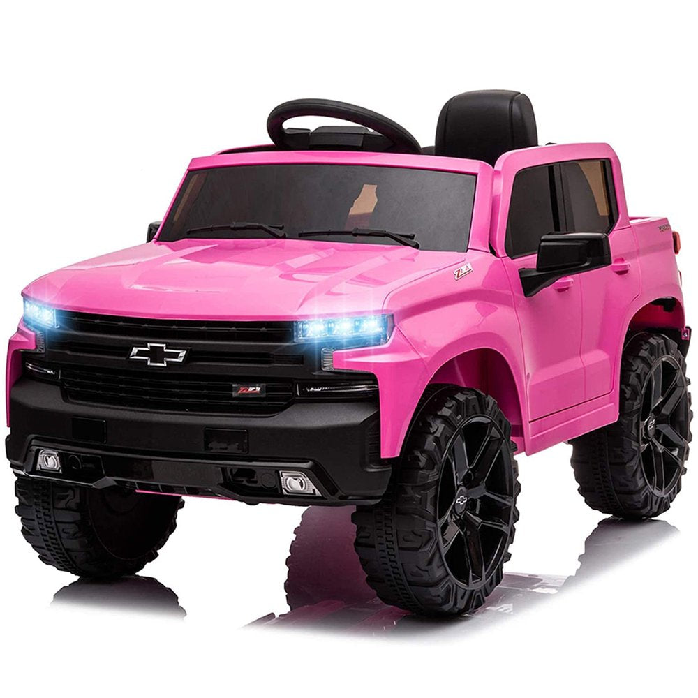 Funtok Licensed Chevrolet Silverado 12V Kids Electric Powered Ride on Toy Car with Remote Control & Music Player, Black