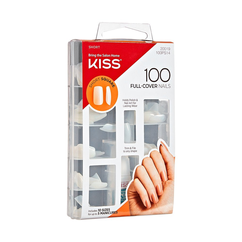 KISS 100 Acrylic Plain Full-Cover Nails, Square, Clear