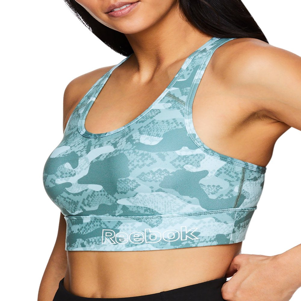 Reebok Womens Essential Print Sports Bra with Back Pocket and Removable Cups, Sizes XS-XXXL