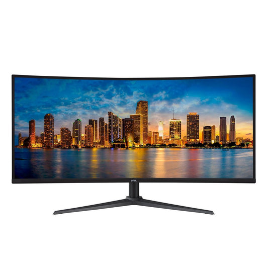 onn. 34" Curved Ultrawide WQHD (3440 x 1440p) 100Hz Bezel-Less Office Monitor with Cable, Black, New